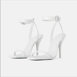 LOOKING: White Zara Leather wrap Heeled sandal